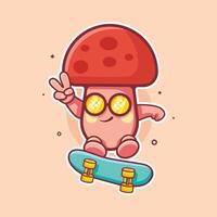 cool mushroom character mascot playing skateboard isolated cartoon in flat style design vector