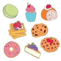 a collection of different types of cakes and cupcakes. vector