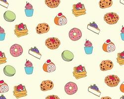 seamless pattern background various kinds of cakes vector