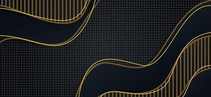 Dark luxury background black and gold threads premium background. Geometriclines banner with dot and line pattern. Template for ads, promo, invitation, flyer, card, poster, web and print. vector