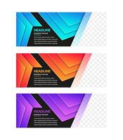 Template set of web banners standard size with a place for images or photo. Design abstract geometric background bright and gradient colors show. Horizontal mockup vector