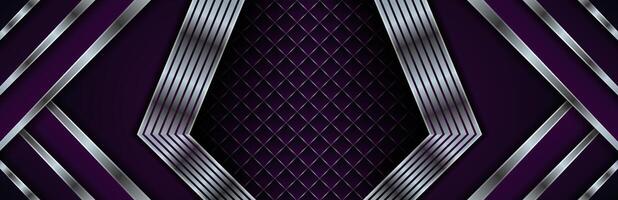 beautiful dark purple horizontal background with antique silver ribbon illustration and blank space for ad or brochure or website template. square and line pattern with silver color on side. vector