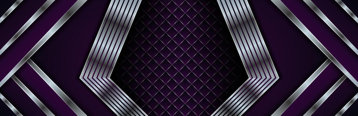 beautiful dark purple horizontal background with antique silver ribbon illustration and blank space for ad or brochure or website template. square and line pattern with silver color on side.