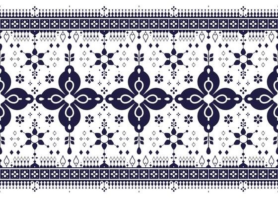 dark blue symbol floral on White background, ethnic fabric seamless pattern, design for cloth, carpet, batik, wallpaper, wrapping etc.