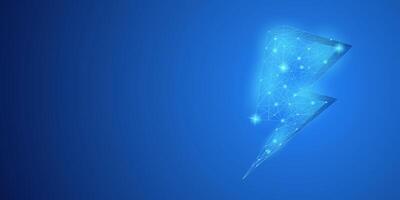 Abstract blue lightning with wireframe style particles, Digital lightning in dark blue background suitable for illustrations about batteries, energy, electrical equipment and electricity, vector