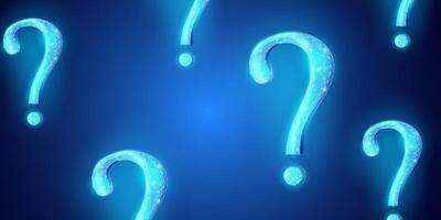 Digital blue question mark in low poly style, abstract geometric background suitable for illustrations of doubt, uncertainty, answers, education, and question symbols. vector