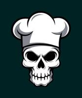 Chef Skull with Hat Illustration, Bold black and white illustration of a skull wearing a chef hat, blending culinary and gothic themes for a unique and edgy design. vector