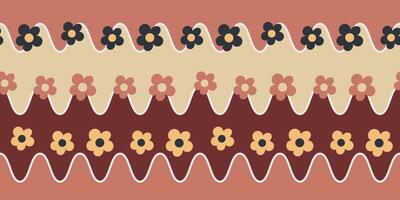 Seamless Pattern Wavy Stripes and Flower Retro Style vector