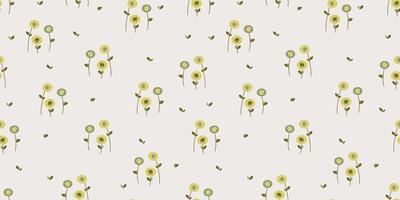 Cute Seamless Pattern with Scattered Flowers with Stems and Leaves on Vintage Style. vector