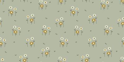 Cute Seamless Pattern with Scattered Flowers with Stems and Leaves. Endless Feminine Prints. vector