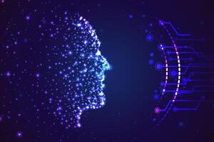 Digital particle technology face for artificial intelligence concept illustration background vector