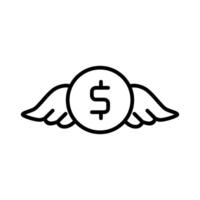 Illustration depicts a winged coin showcasing a dollar sign symbolizing quick financial advancement. Ideal for financial, investment, or growththemed concepts. vector