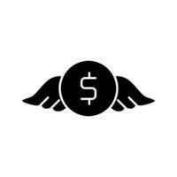 Illustration depicts a winged coin showcasing a dollar sign symbolizing quick financial advancement. Ideal for financial, investment, or growththemed concepts. vector