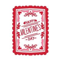 Valentine's Day Greeting Card Sticker Typography cute retro leaves red pink vector