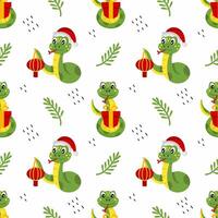 Seamless endless pattern with cute New Year snakes. Decorative element of postcard. Background for printing on fabric and wrapping paper. symbol of year 2025 according to Eastern calendar vector