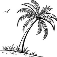 palm tree on the beach coloring page vector
