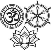 the om symbol, lotus and wheel vector