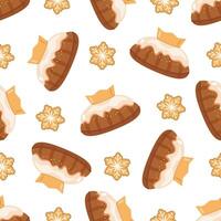 Festive Christmas desserts seamless pattern with icing and cookies vector