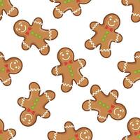 Gingerbread man seamless pattern with bow and decorations vector
