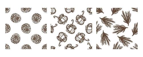 Christmas vintage seamless pattern with pinecones and cocoa mugs vector
