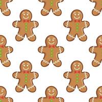 Gingerbread man seamless pattern with bow tie and icing decorations illustration vector