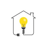 Lit bulb inside house outline vector