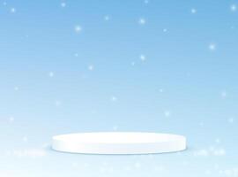 Blue background 3d with snow and white podium. Christmas background. Space for selling products on the website. illustration. vector