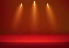 Empty Red studio background. wall room with lights. Space for selling products on the website. Background 3d. illustration. vector
