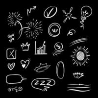 Collection of emphatic doodle elements on a black background, for concept design. vector