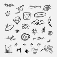 Collection of emphatic doodle elements on a gray background, for concept design. vector