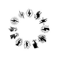 Creative collection of lightning and thunder symbols designed for weather-themed graphics and illustrations in various styles vector