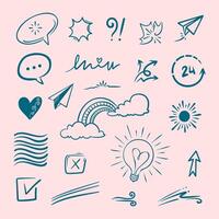 Collection of emphatic doodle elements on a pink background, for concept design. vector