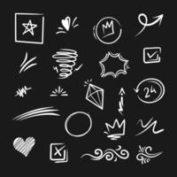 Collection of emphatic doodle elements on a black background, for concept design. vector