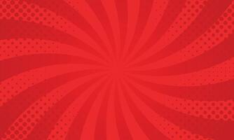 Red spiral sunburst effect background with halftone. Pop art comic-style background vector
