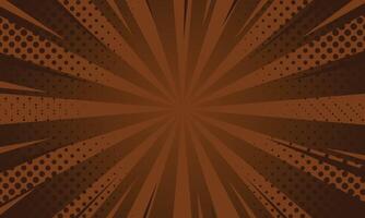 Dark brown sunburst effect background with halftone. Pop art comic style wallpaper vector