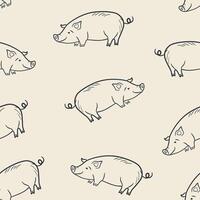 Seamless Pattern with Cute Hand Drawn Pigs vector