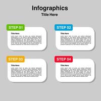 Four step process infographic displays text boxes and titles. vector