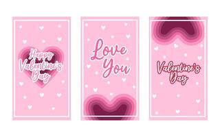 Three pink Valentines Day cards feature hearts text and dots. vector