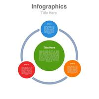 Three circle infographic presents threestep process with descriptive text. vector