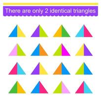 Educational game for kids. Need to find two identical triangles. Visual intelligence. illustration vector