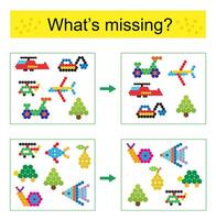 Puzzle game. Task for the development of attention and logic for children. Find the missing object. illustration. vector
