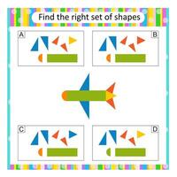 Puzzle for kids. Find the correct set of cartoon airplane. Answer is A. vector