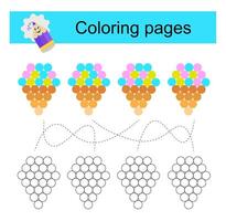 Educational game for children. Go through the maze and color a cartoon ice cream according to the pattern. illustration. vector