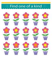 Educational game for children. Need to find one of a kind flower pot. Visual intelligence. illustration vector