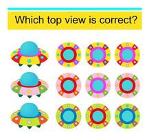 Educational game for kids. Need to find the top view for every flying saucer. vector