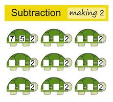 Mathematical puzzle game for kids. Subtraction. Making 2. vector