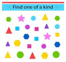 Educational game for kids. Need to find one of a kind geometric shape. Visual intelligence. illustration vector