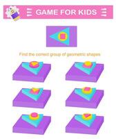 Find the correct group of geometric shapes. Logical game. Attention tasks for children. Printable worksheet vector