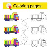Educational game for kids. Go through the maze and color a cartoon truck according to the pattern. vector