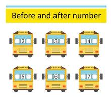 What comes Before and After. Math worksheets for kids. Number range up to 10. vector